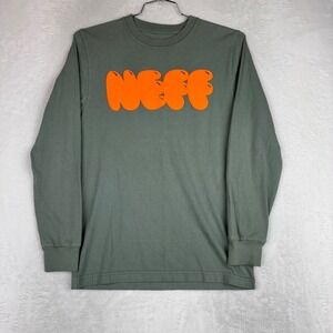 Neff Mens Long Sleeve Graphic T-Shirt Green Help Your Friends Cartoon Small